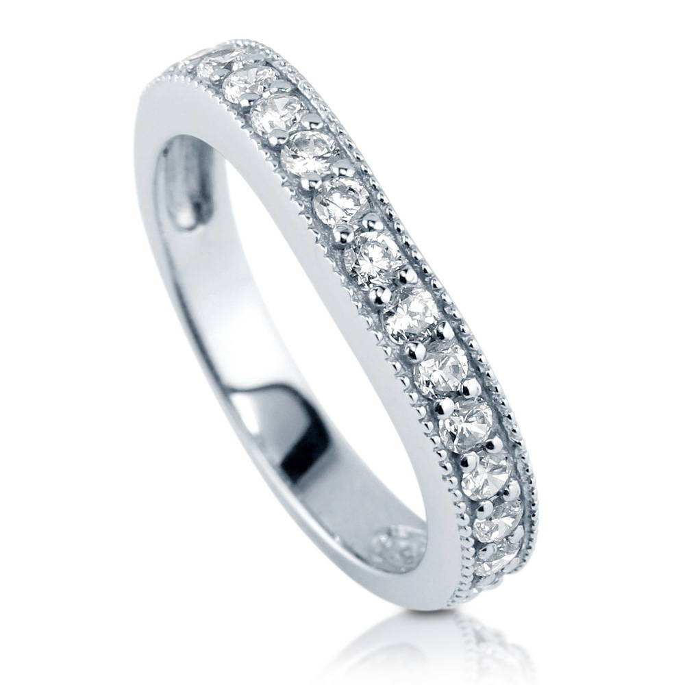 Pave Set CZ Curved Half Eternity Ring in Sterling Silver