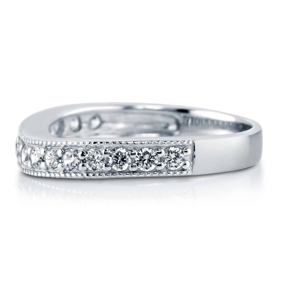 Pave Set CZ Curved Half Eternity Ring in Sterling Silver, side view