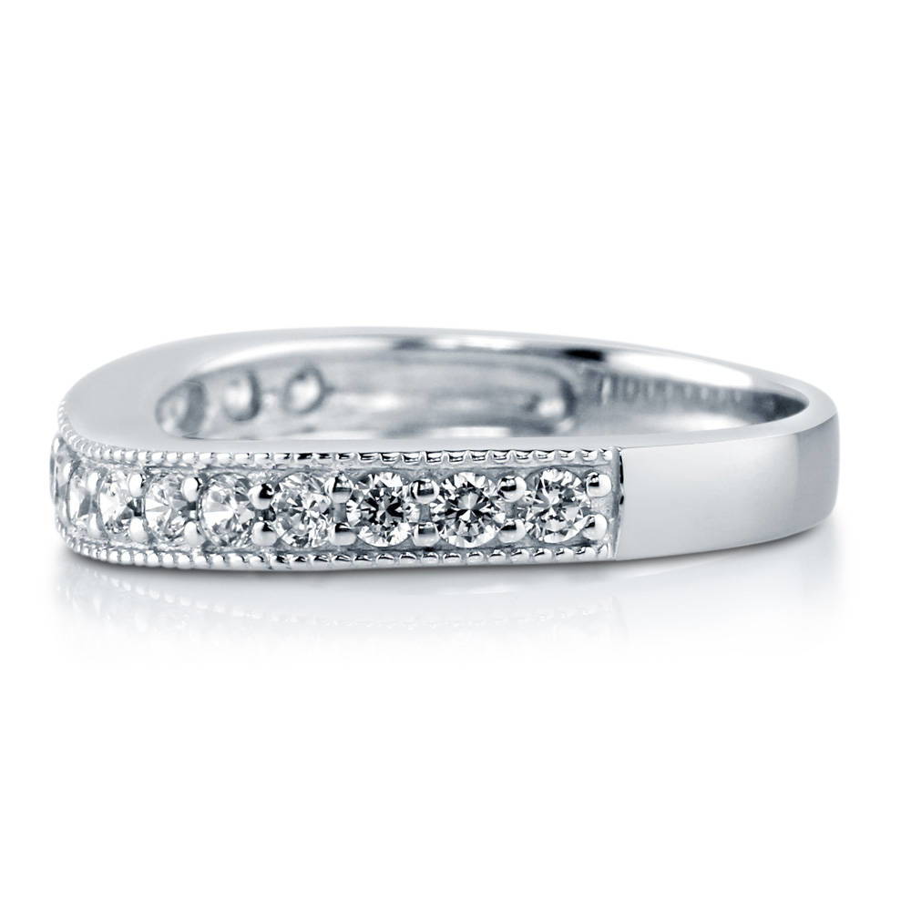 Pave Set CZ Curved Half Eternity Ring in Sterling Silver