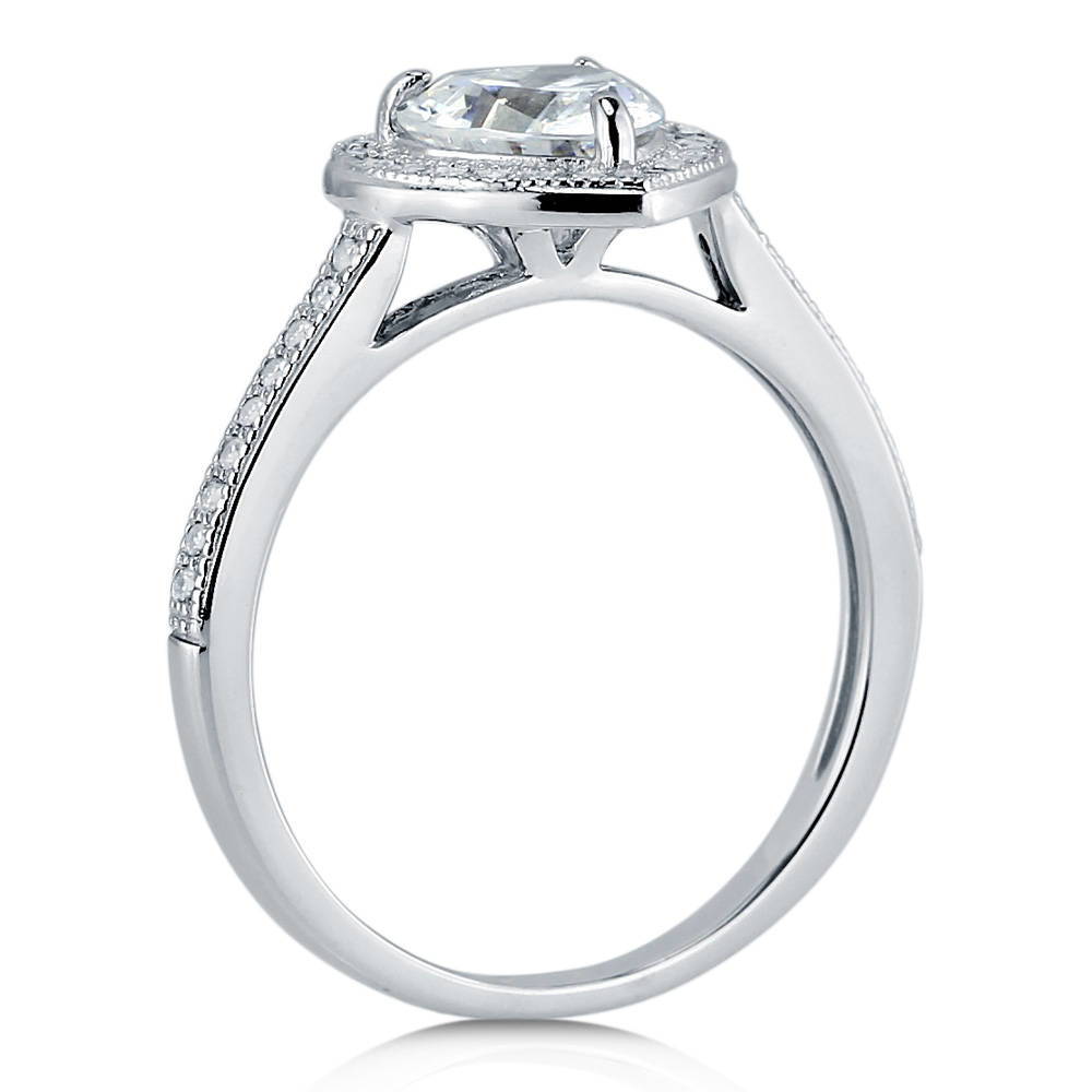 Alternate view of Halo Heart CZ Ring in Sterling Silver