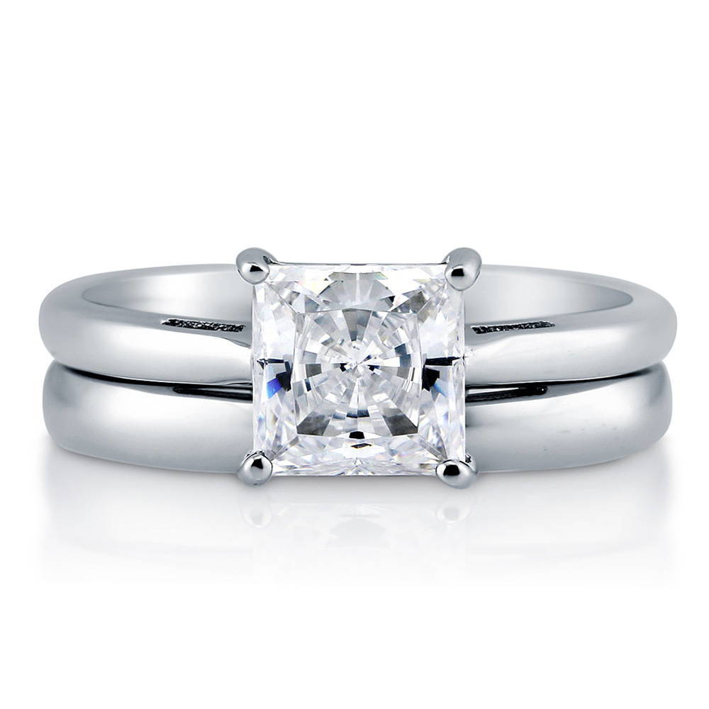 Solitaire 1.6ct Princess CZ Ring Set in Sterling Silver, 1 of 11