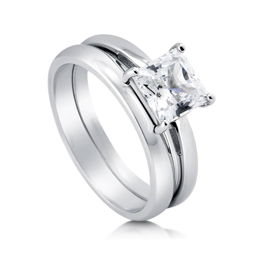 Solitaire 1.6ct Princess CZ Ring Set in Sterling Silver