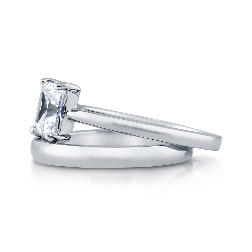 Angle view of Solitaire 1.6ct Princess CZ Ring Set in Sterling Silver