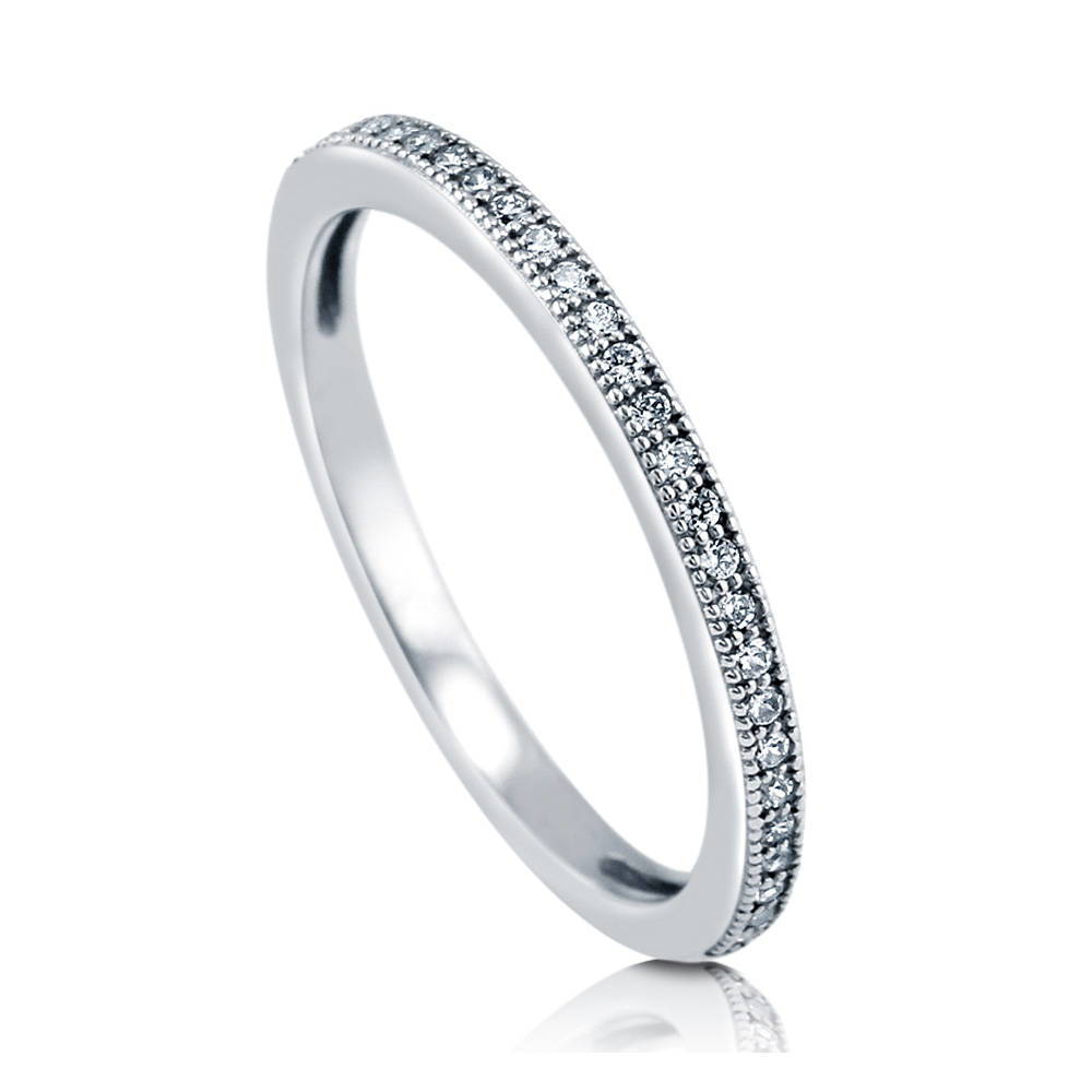 Front view of Micro Pave Set CZ Half Eternity Ring in Sterling Silver, 3 of 6