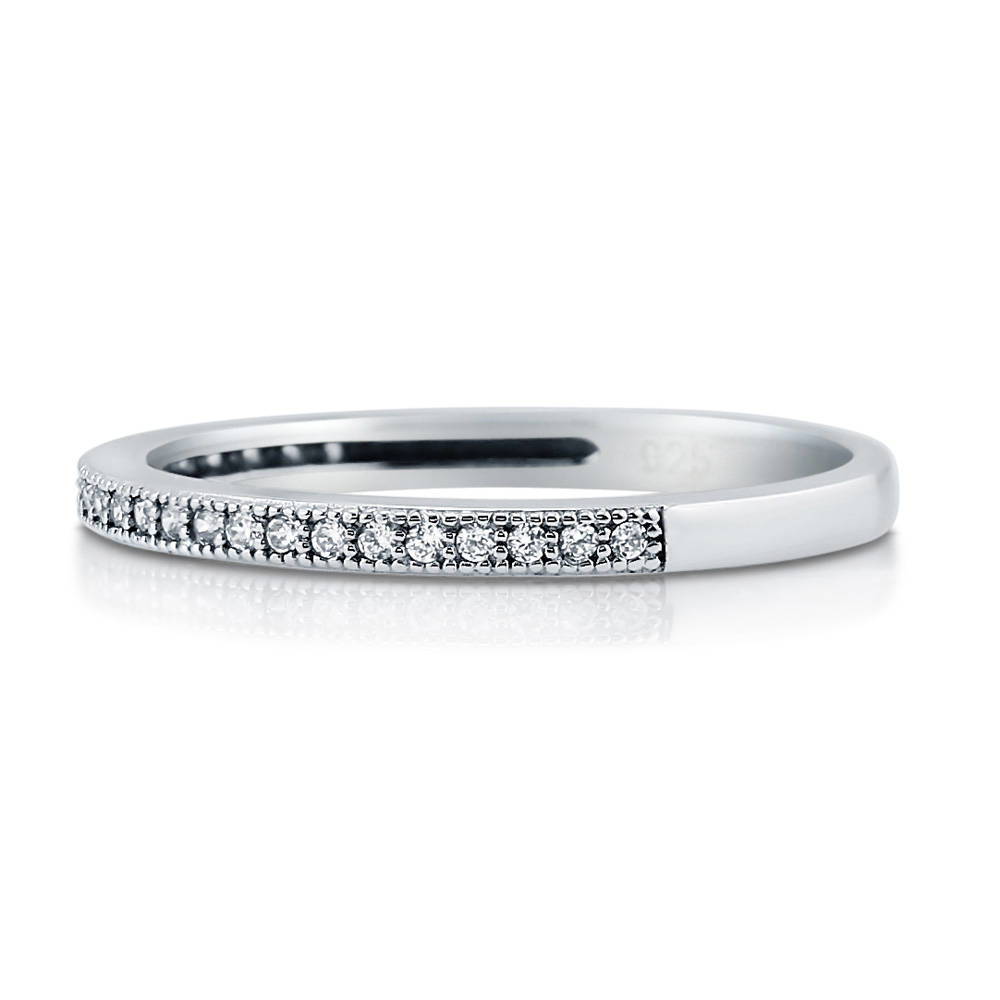 Micro Pave Set CZ Half Eternity Ring in Sterling Silver, side view