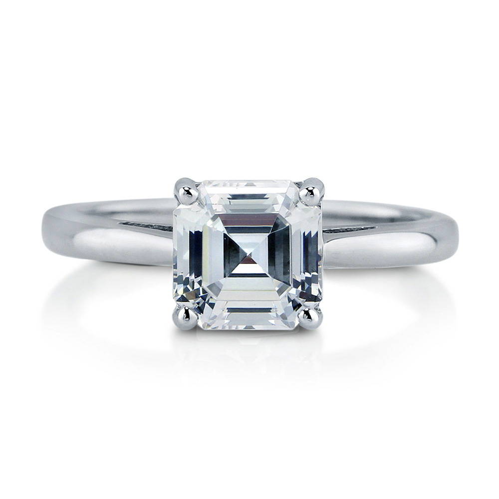 Solitaire 2ct Asscher CZ Ring in Sterling Silver, 1 of 6