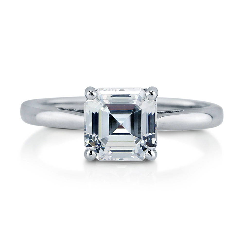 Solitaire 2ct Asscher CZ Ring in Sterling Silver