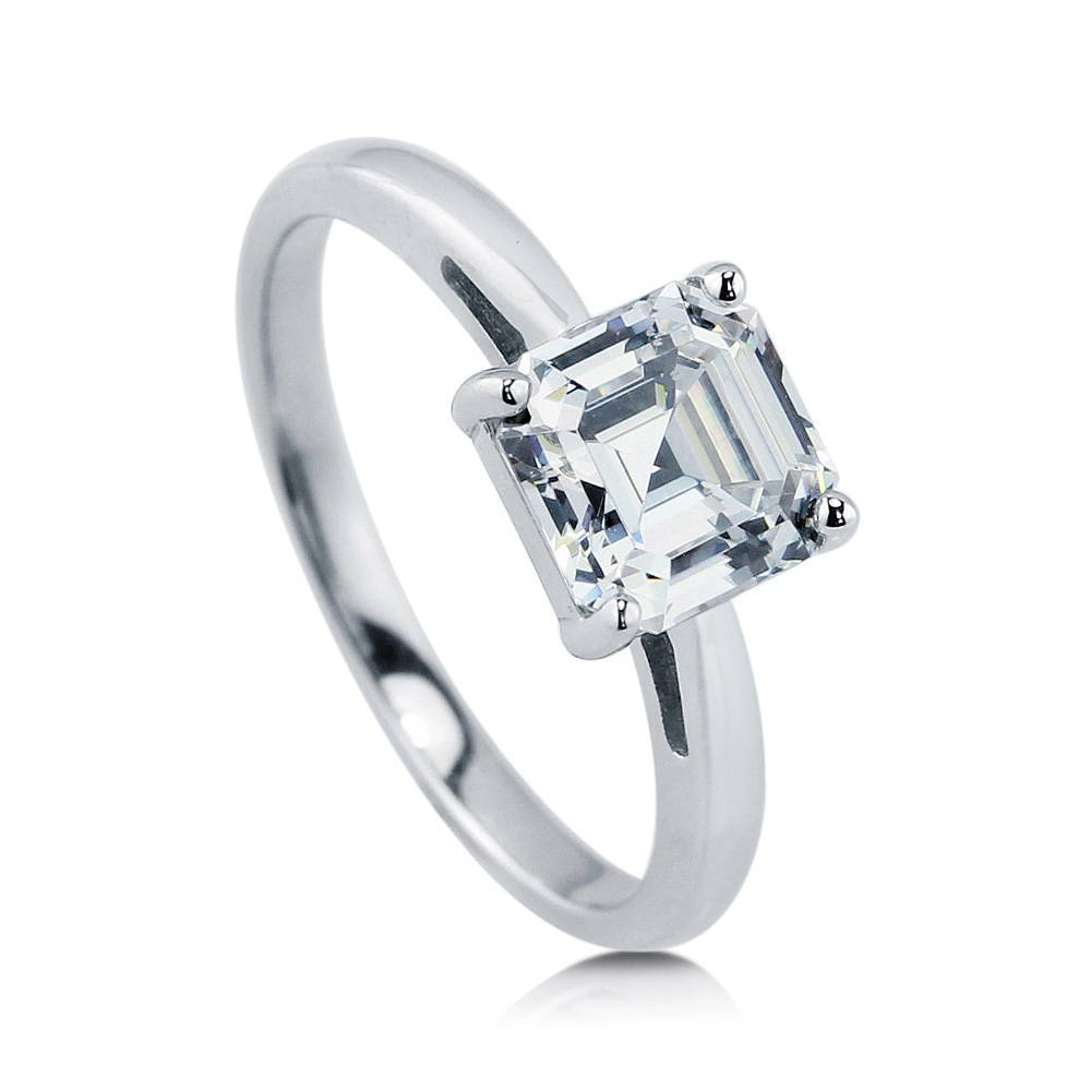 Solitaire 2ct Asscher CZ Ring in Sterling Silver, 3 of 6