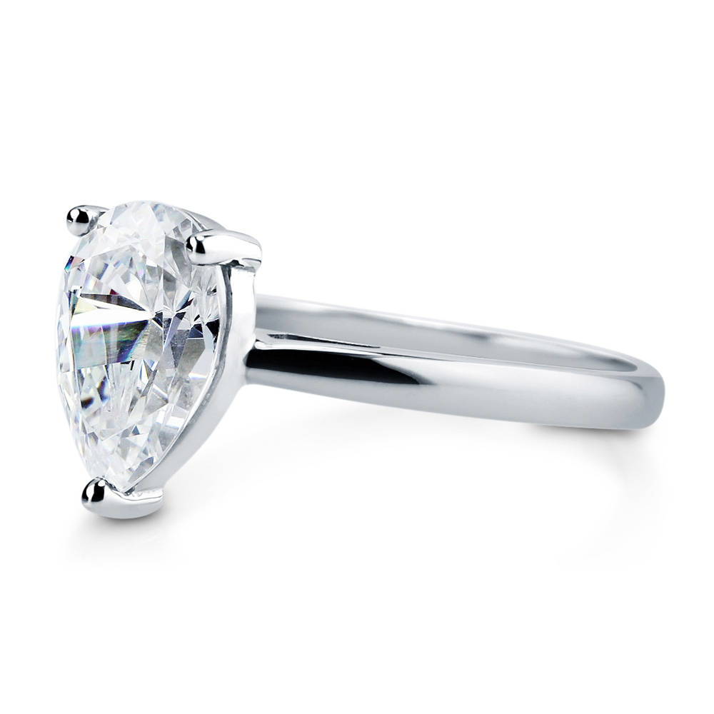 Angle view of Solitaire 1.8ct Pear CZ Ring in Sterling Silver