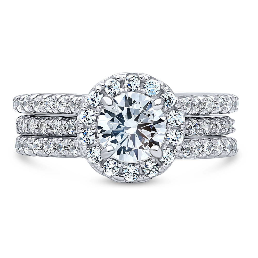 Halo Round CZ Insert Ring Set in Sterling Silver, 1 of 13