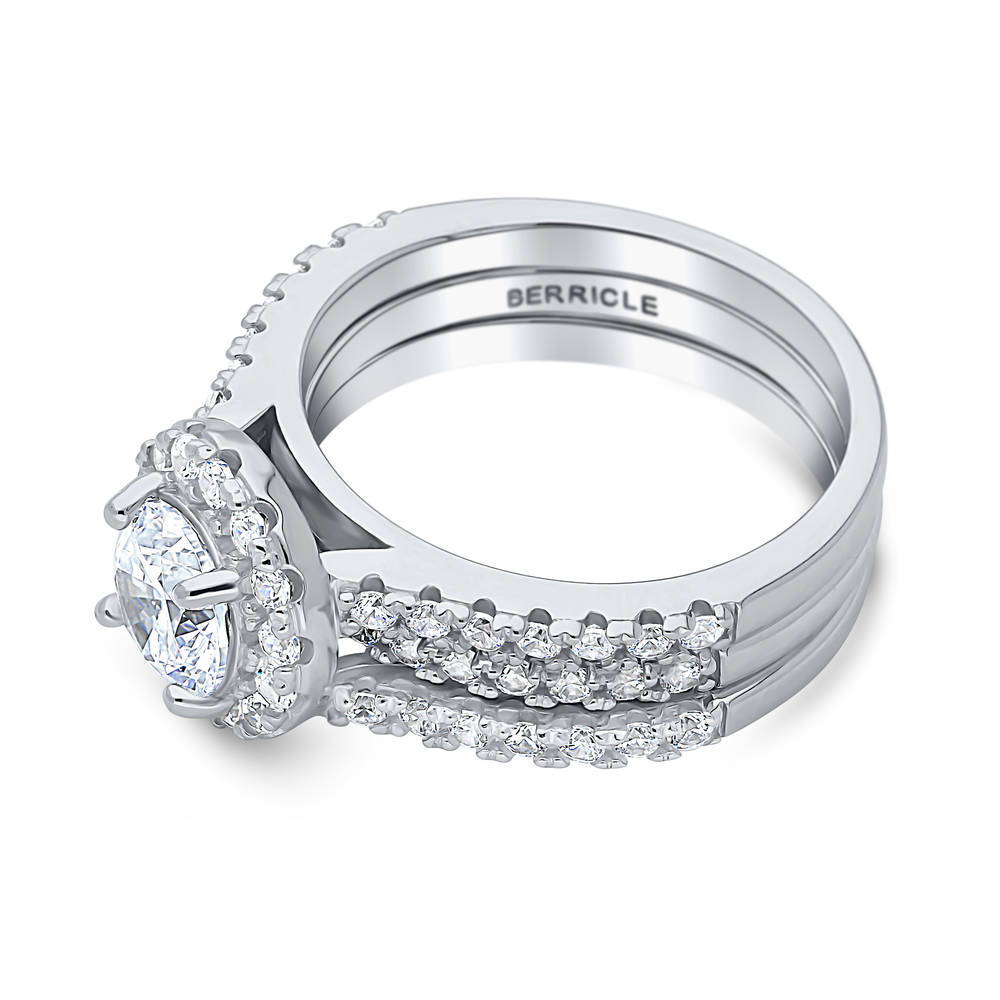 Halo Round CZ Insert Ring Set in Sterling Silver, side view