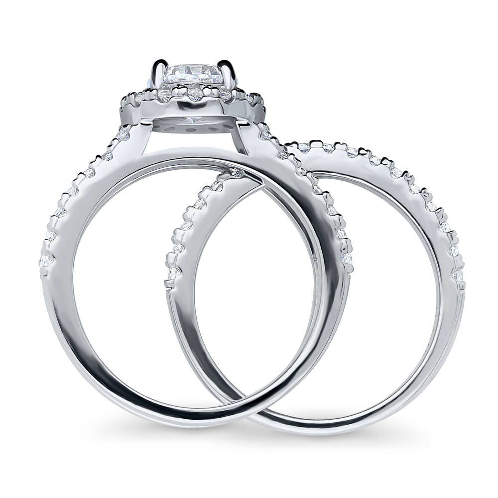 Angle view of Halo Round CZ Insert Ring Set in Sterling Silver
