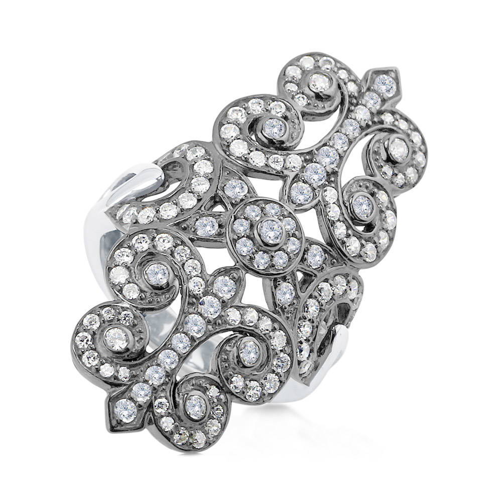 Art Deco Filigree CZ Statement Ring in Sterling Silver