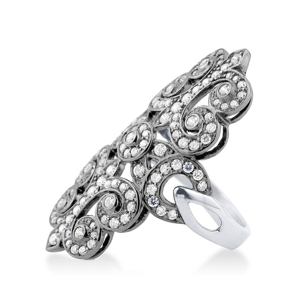 Art Deco Filigree CZ Statement Ring in Sterling Silver