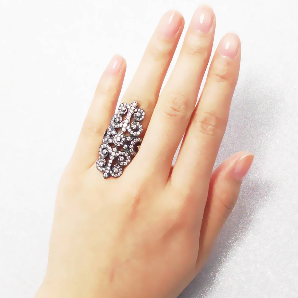 Art Deco Filigree CZ Statement Ring in Sterling Silver