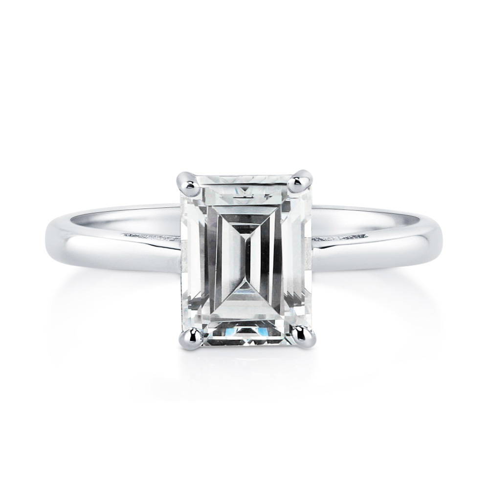 Solitaire 2.1ct Emerald Cut CZ Ring in Sterling Silver, 1 of 10