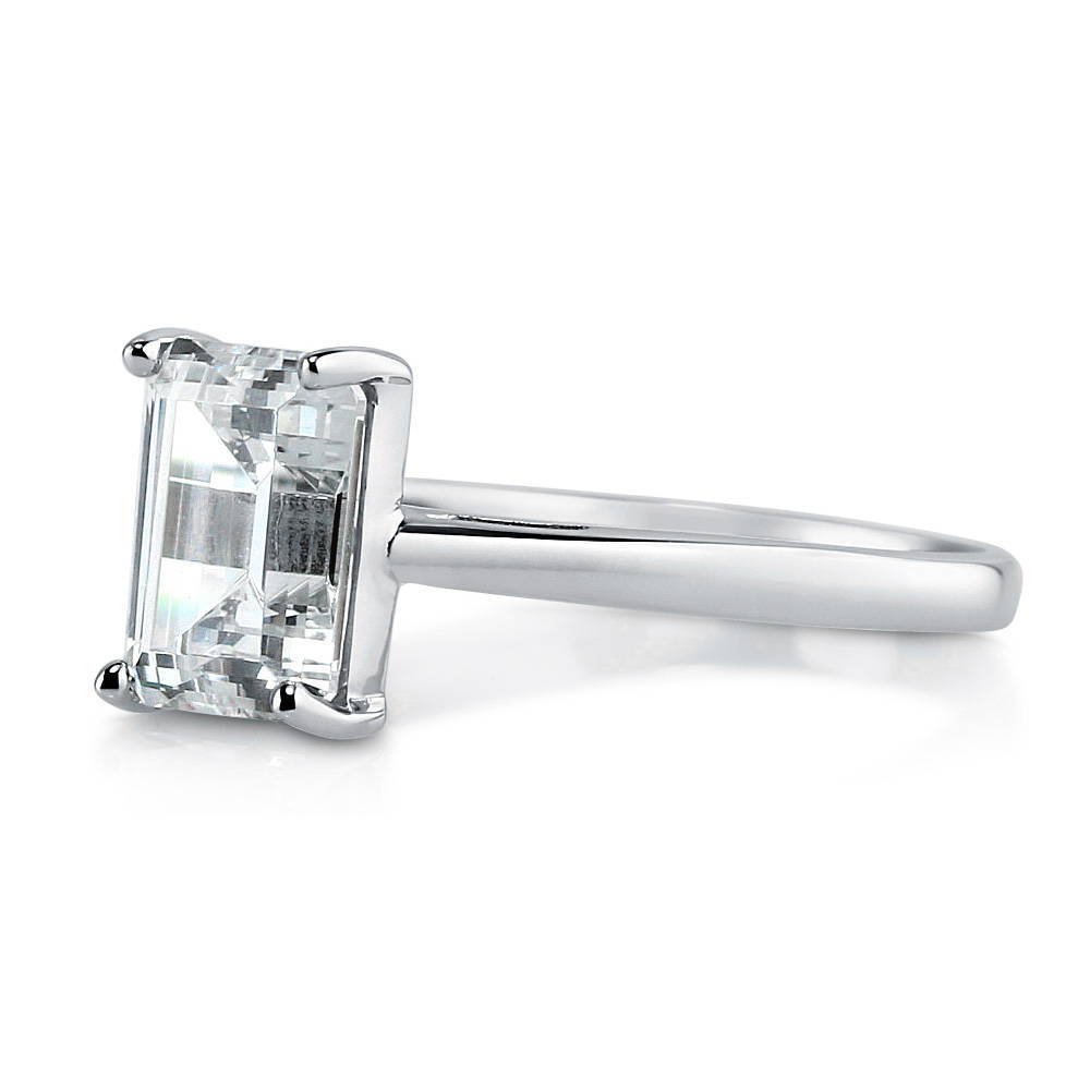 Solitaire 2.1ct Emerald Cut CZ Ring in Sterling Silver, side view