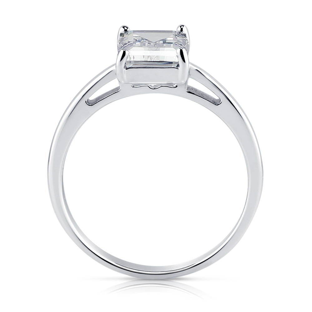 Solitaire 2.1ct Emerald Cut CZ Ring in Sterling Silver, alternate view