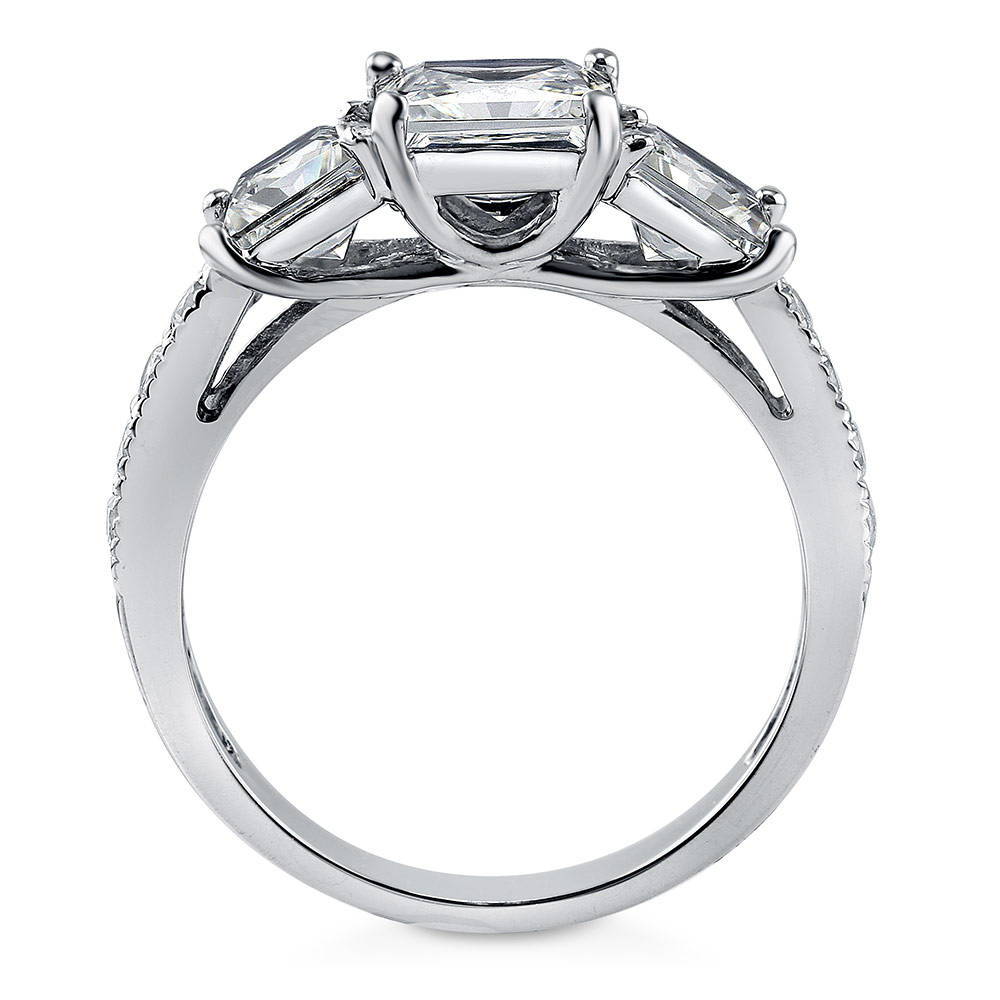 Alternate view of 3-Stone Princess CZ Ring in Sterling Silver