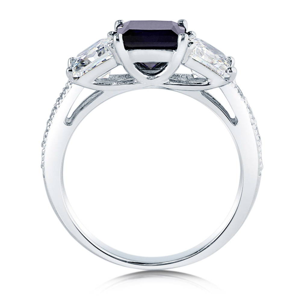 Alternate view of 3-Stone Simulated Blue Sapphire Princess CZ Ring in Sterling Silver