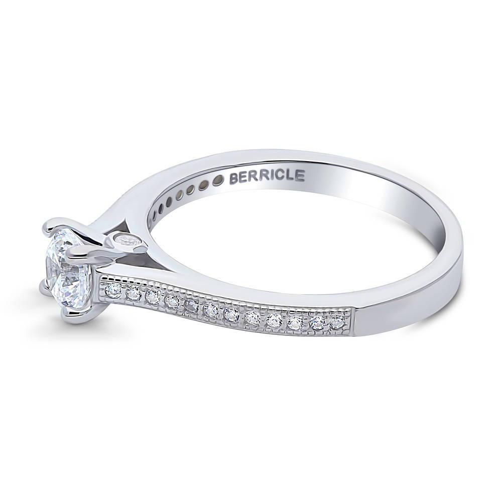 Solitaire Milgrain 0.45ct Round CZ Ring in Sterling Silver