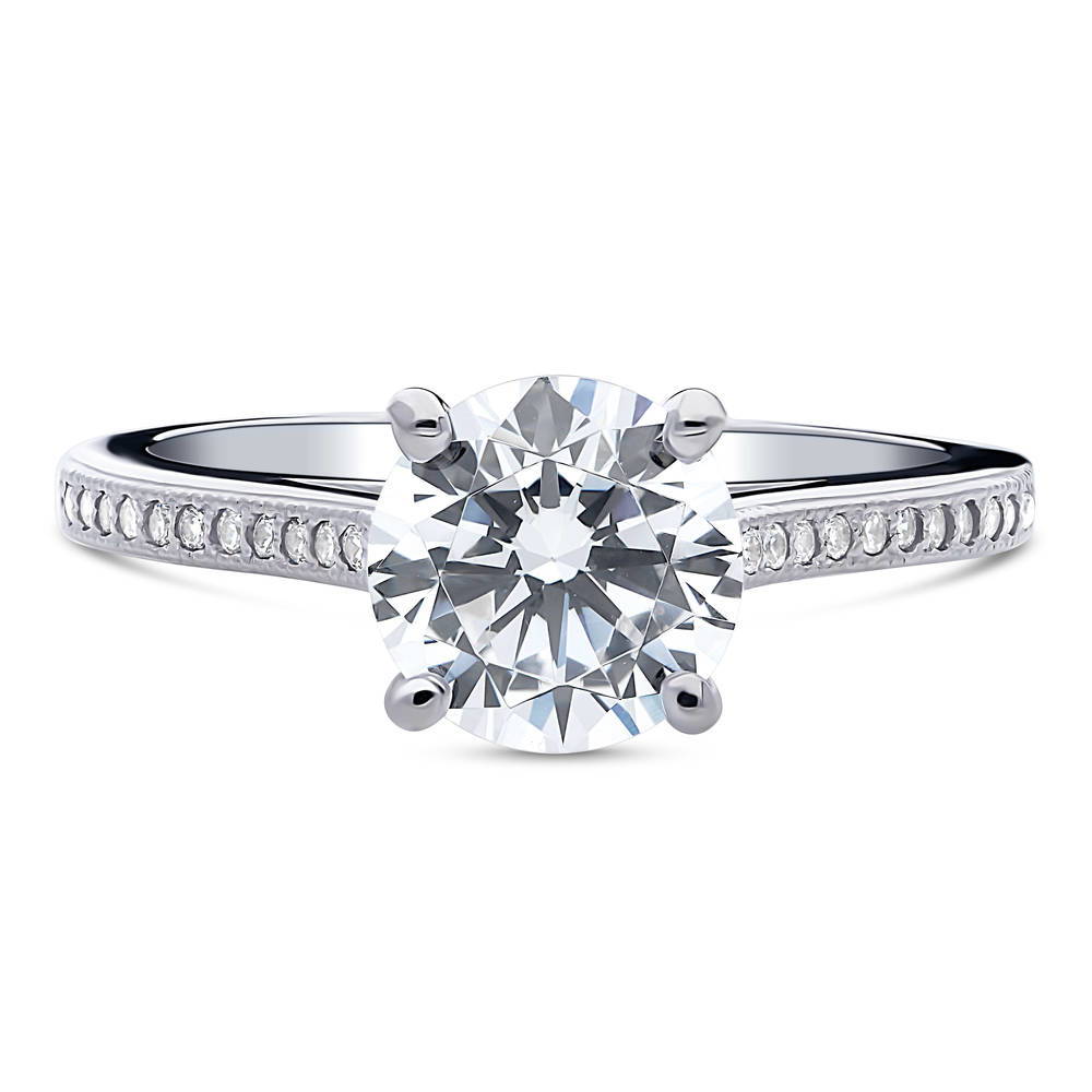 Solitaire Milgrain 2ct Round CZ Ring in Sterling Silver