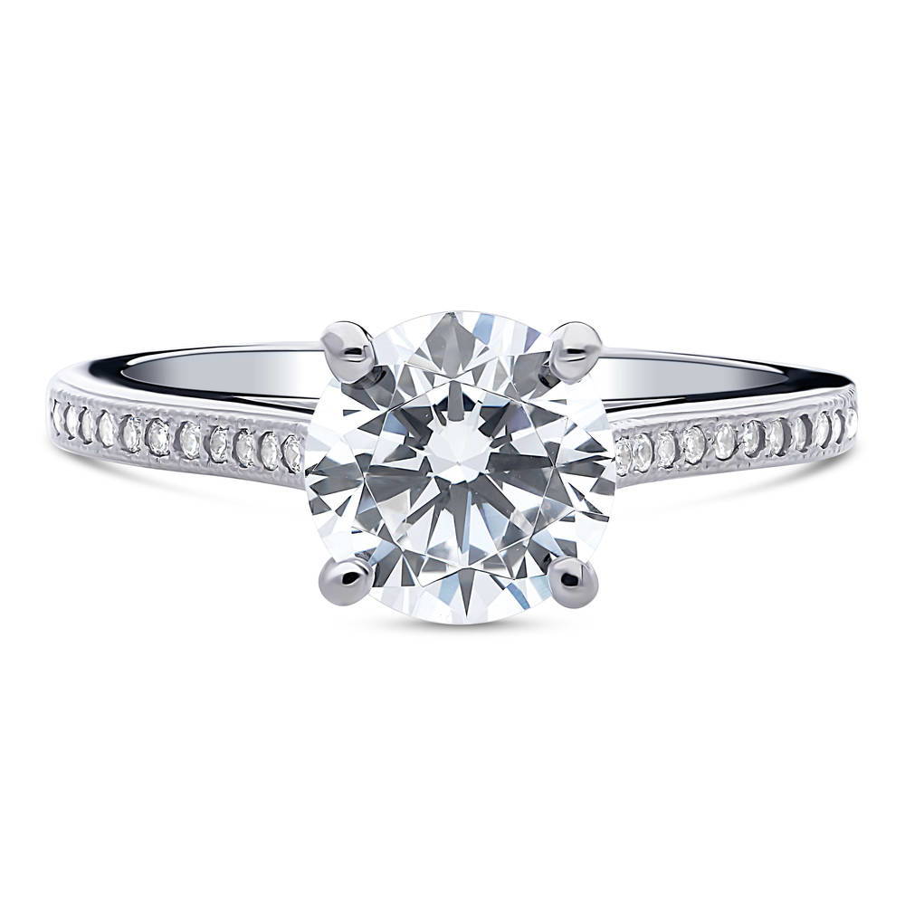 Solitaire Milgrain 2ct Round CZ Ring in Sterling Silver, 1 of 8