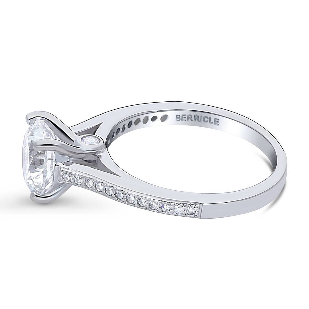 Angle view of Solitaire Milgrain 2ct Round CZ Ring in Sterling Silver