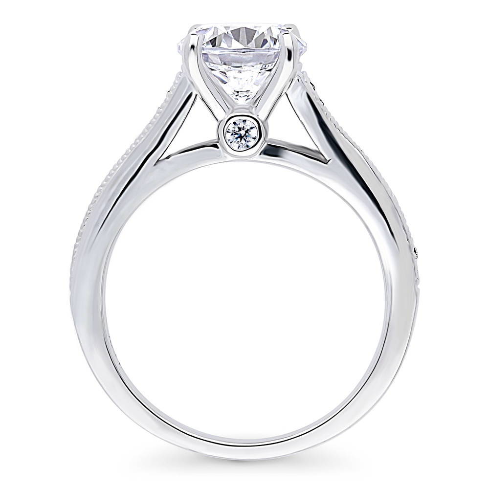 Alternate view of Solitaire Milgrain 2ct Round CZ Ring in Sterling Silver