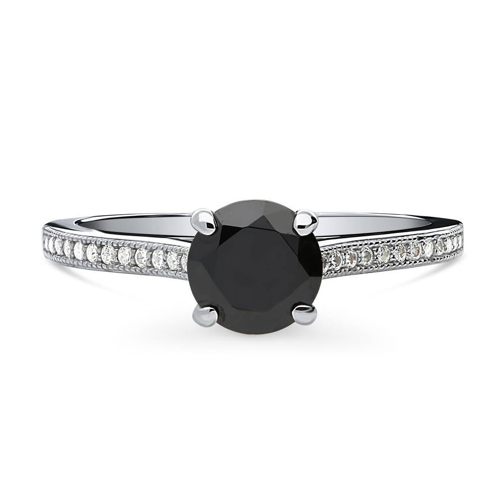Solitaire Black and White Round CZ Ring in Sterling Silver 1ct, 1 of 11