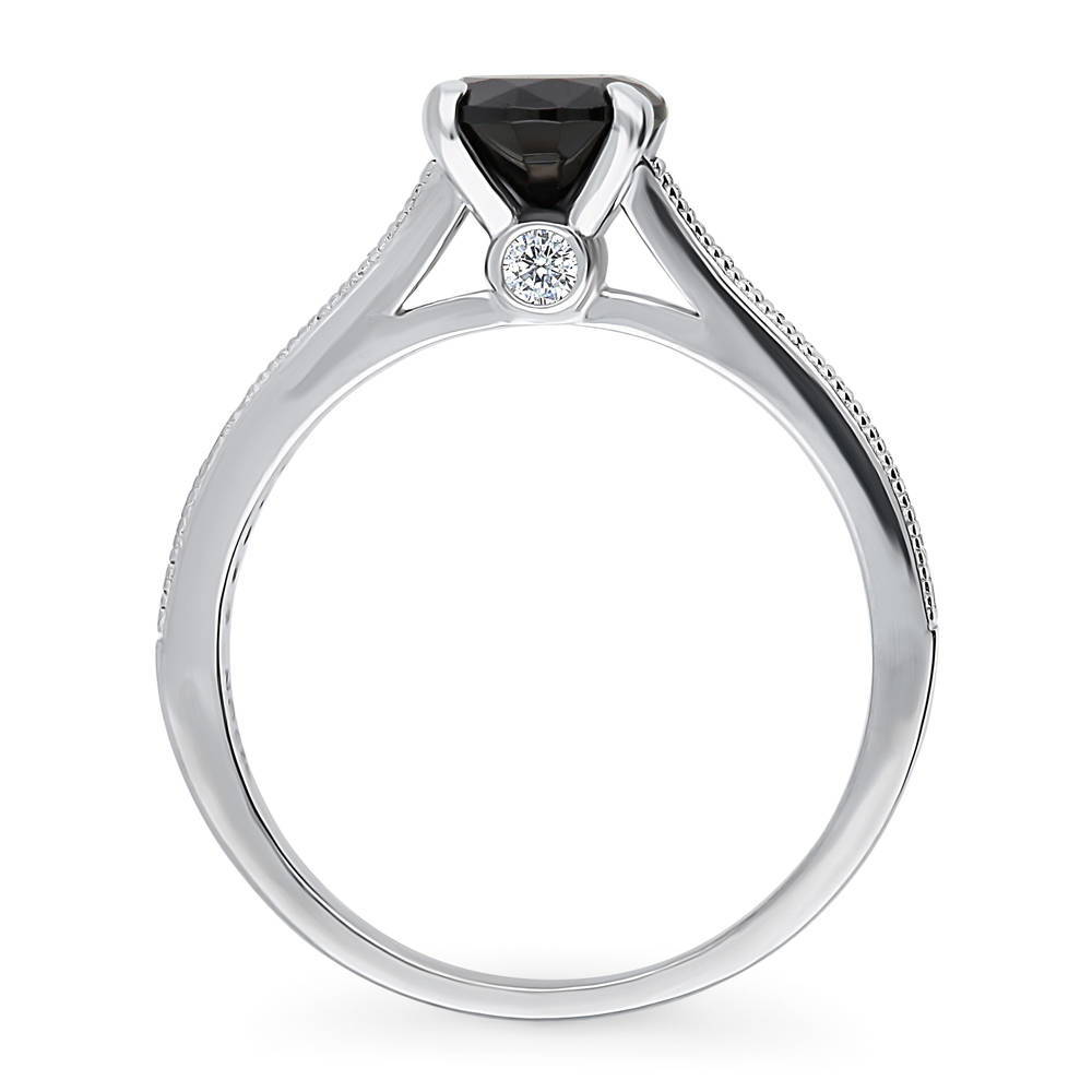 Alternate view of Solitaire Black and White Round CZ Ring in Sterling Silver 1ct