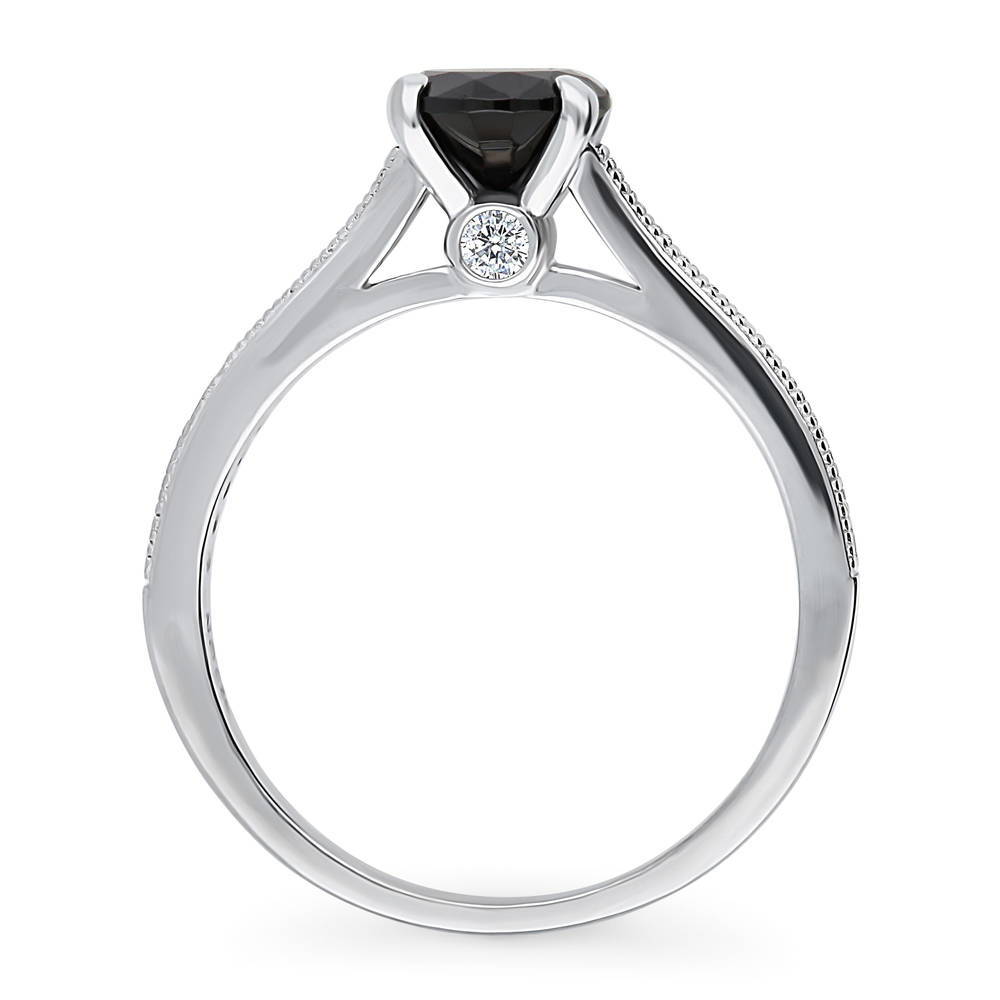 Solitaire Black and White Round CZ Ring in Sterling Silver 1ct