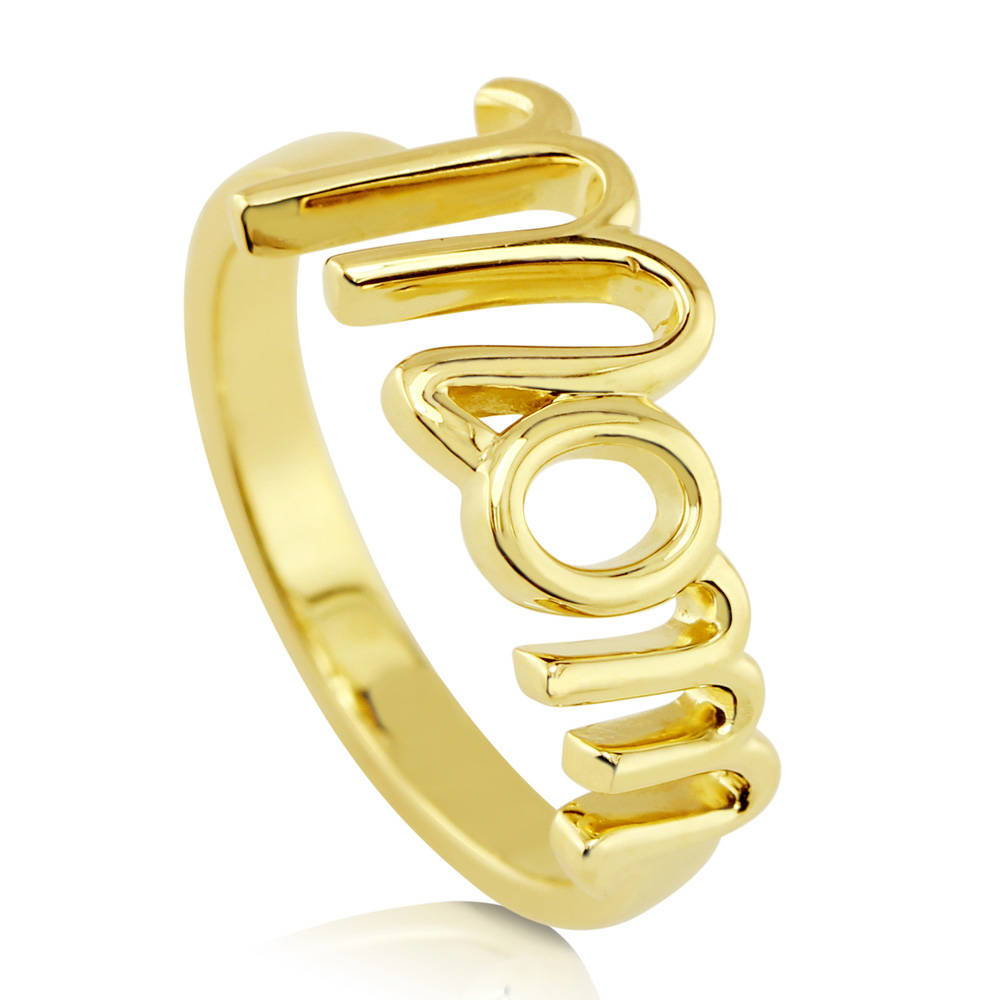 Front view of Mom Ring in Gold Flashed Sterling Silver