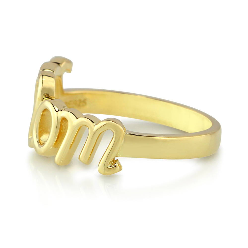 Angle view of Mom Ring in Gold Flashed Sterling Silver