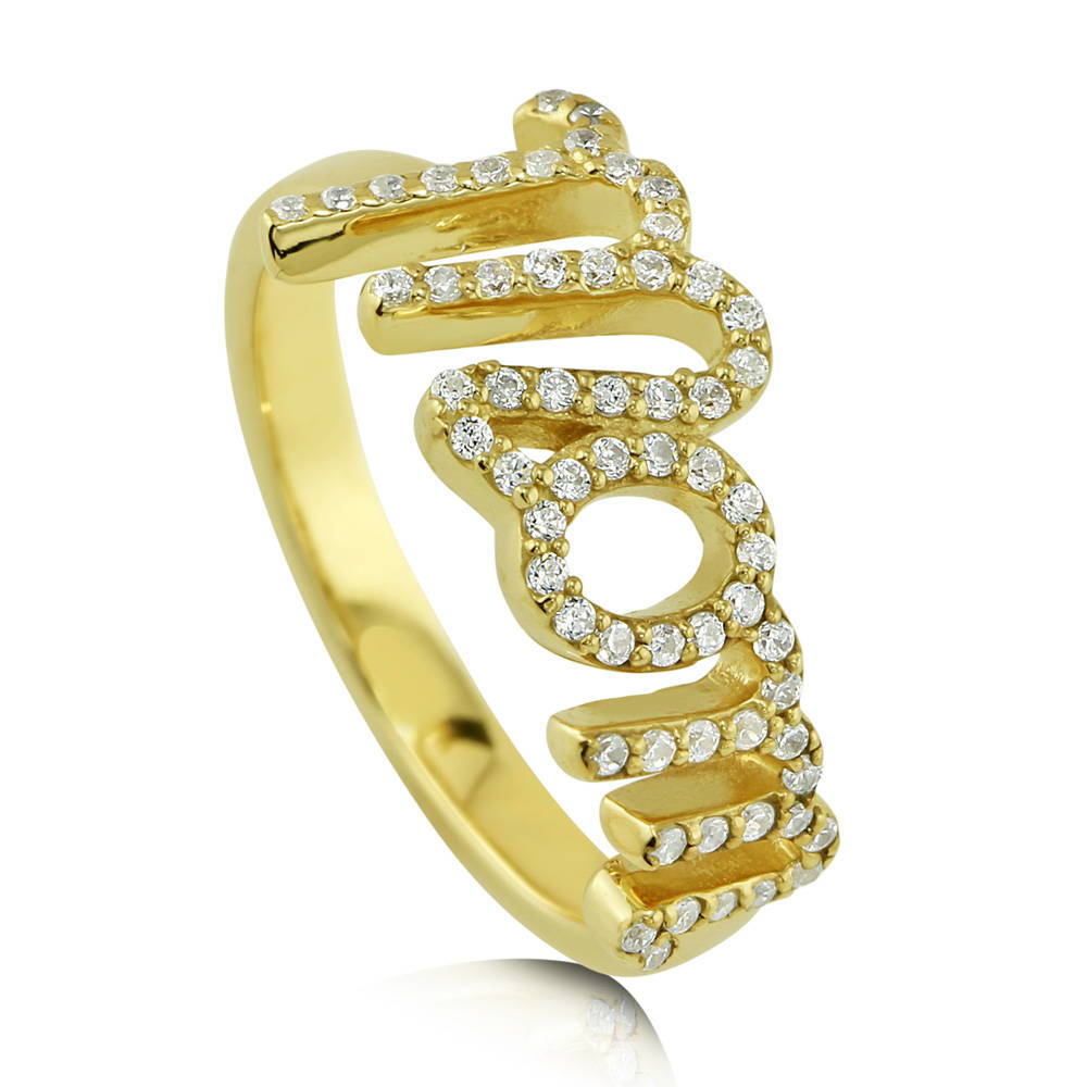 Front view of Mom CZ Ring in Gold Flashed Sterling Silver