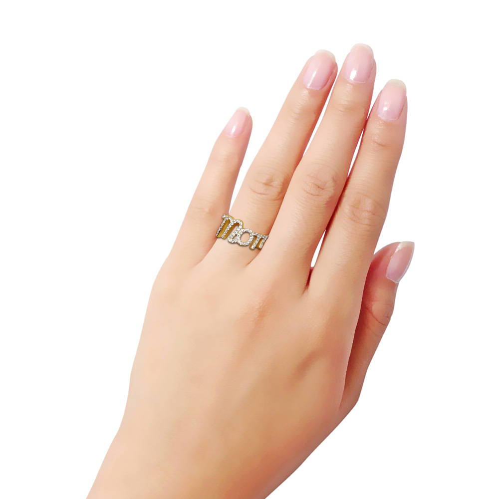 Mom CZ Ring in Gold Flashed Sterling Silver