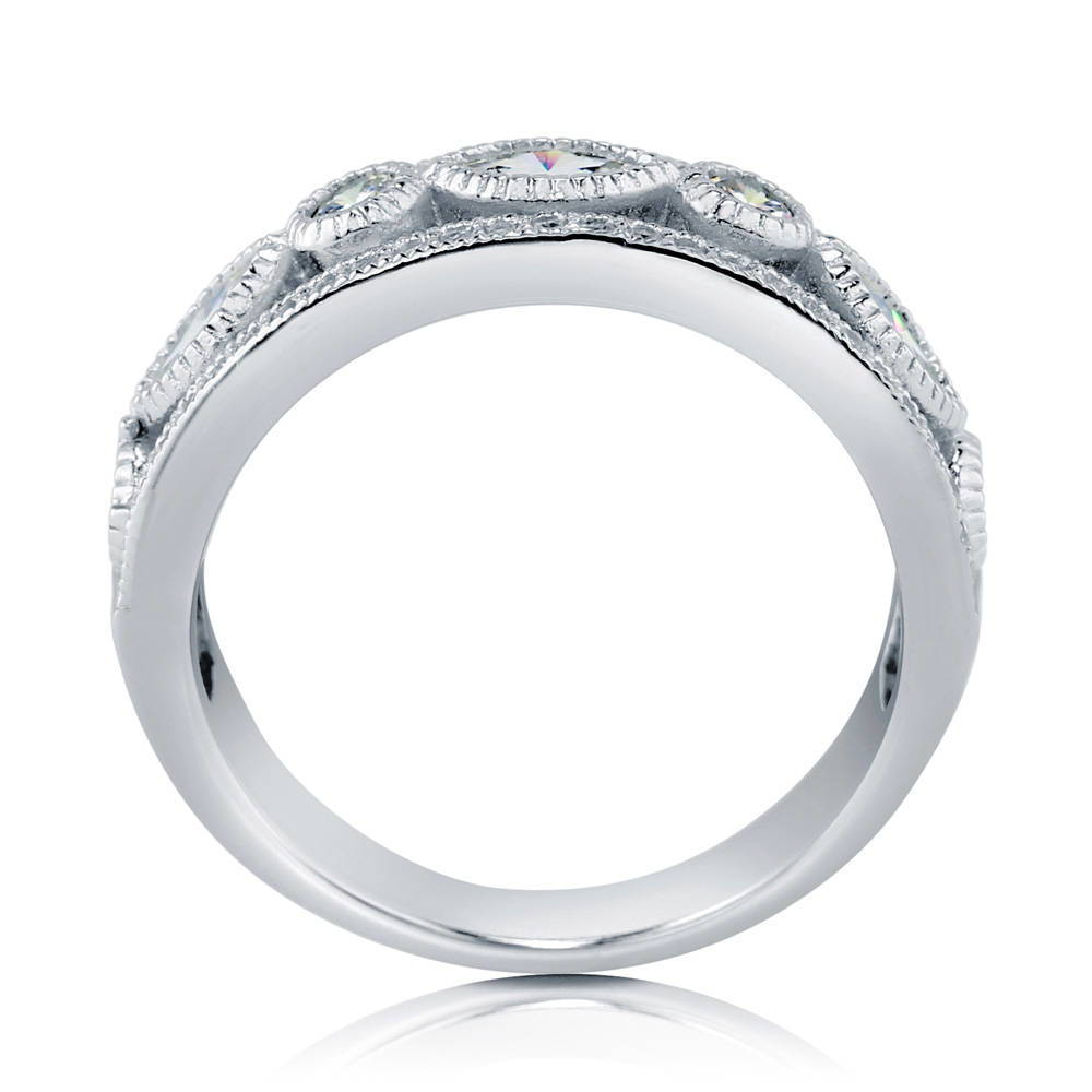 Art Deco Milgrain Bezel Set CZ Half Eternity Ring in Sterling Silver, alternate view