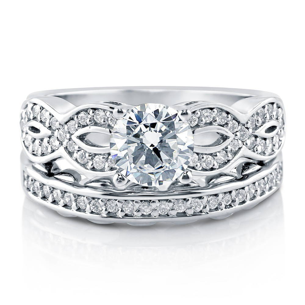 Woven Solitaire CZ Ring Set in Sterling Silver, 1 of 5