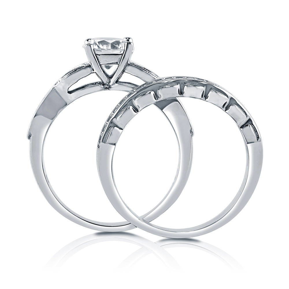Alternate view of Woven Solitaire CZ Ring Set in Sterling Silver