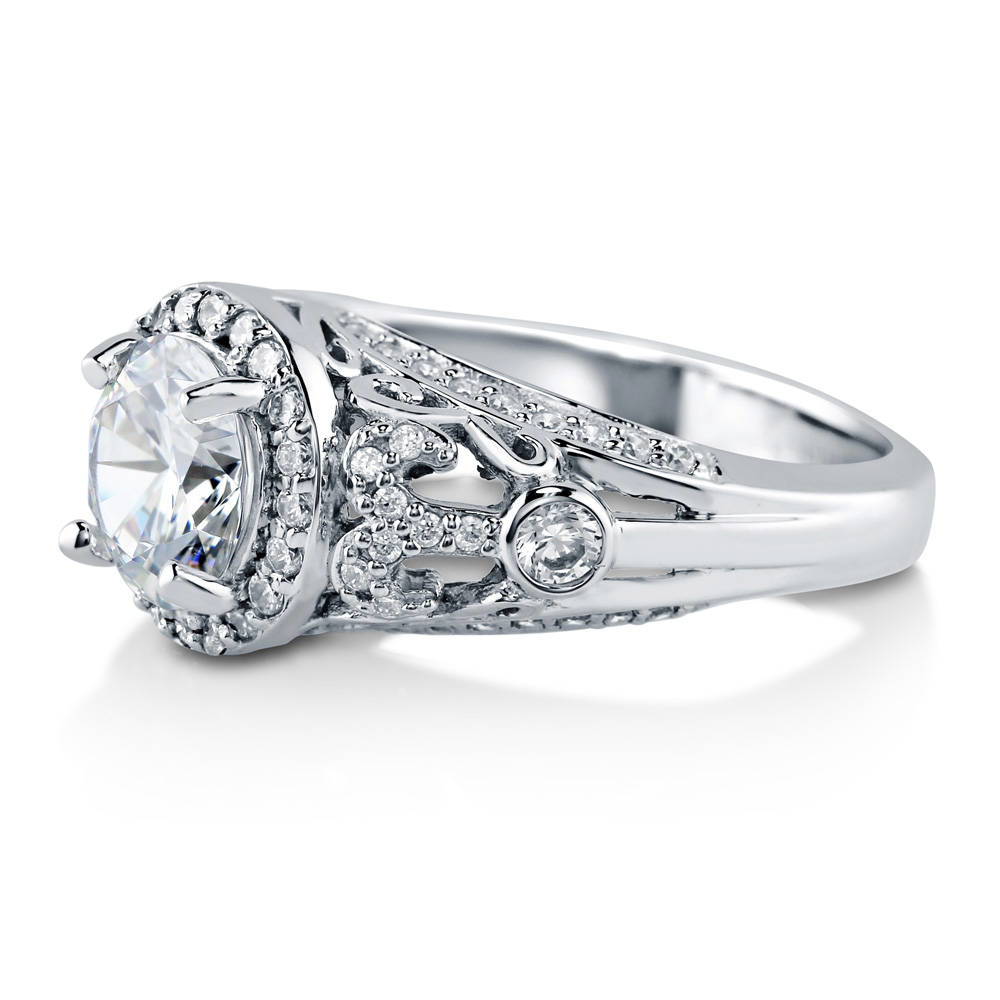 Halo Art Deco Round CZ Ring in Sterling Silver, 5 of 8