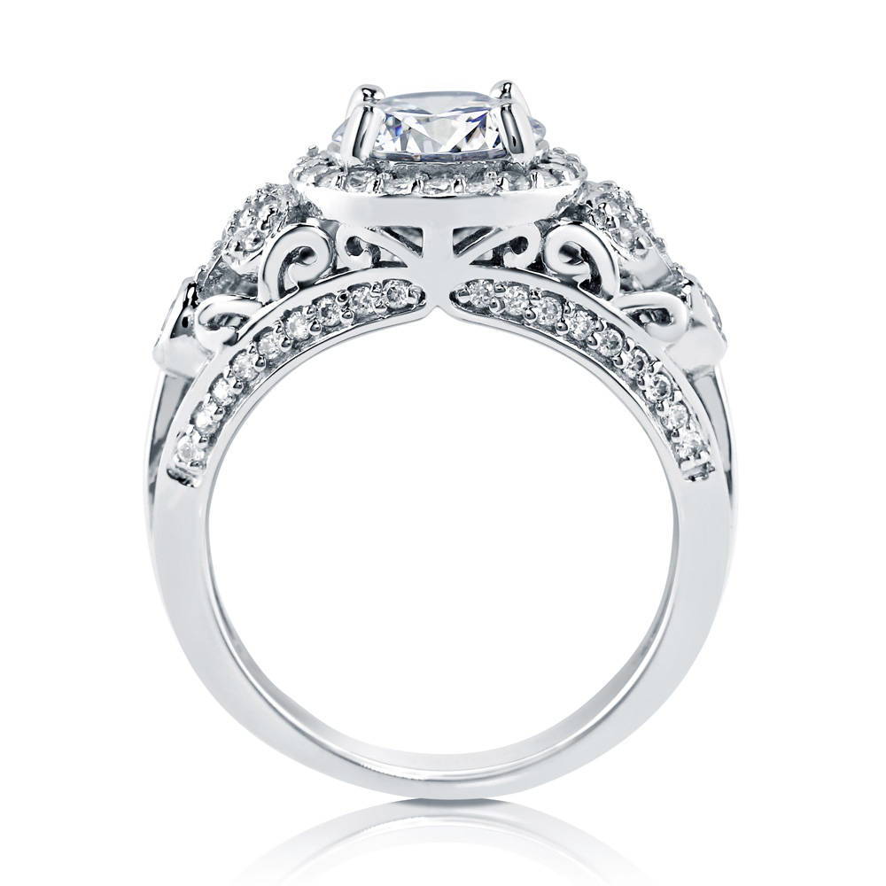 Alternate view of Halo Art Deco Round CZ Ring in Sterling Silver