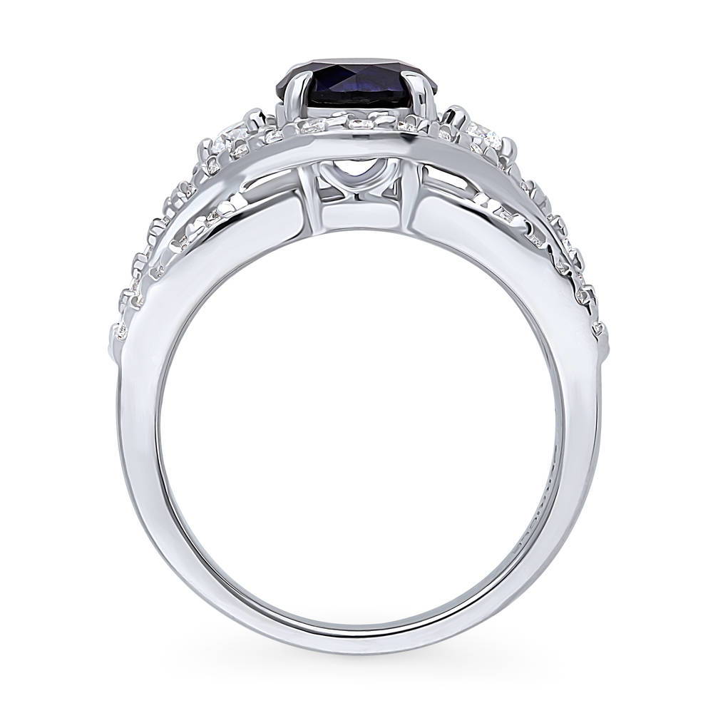 3-Stone Woven Halo Sapphire-Blue CZ Ring in Sterling Silver