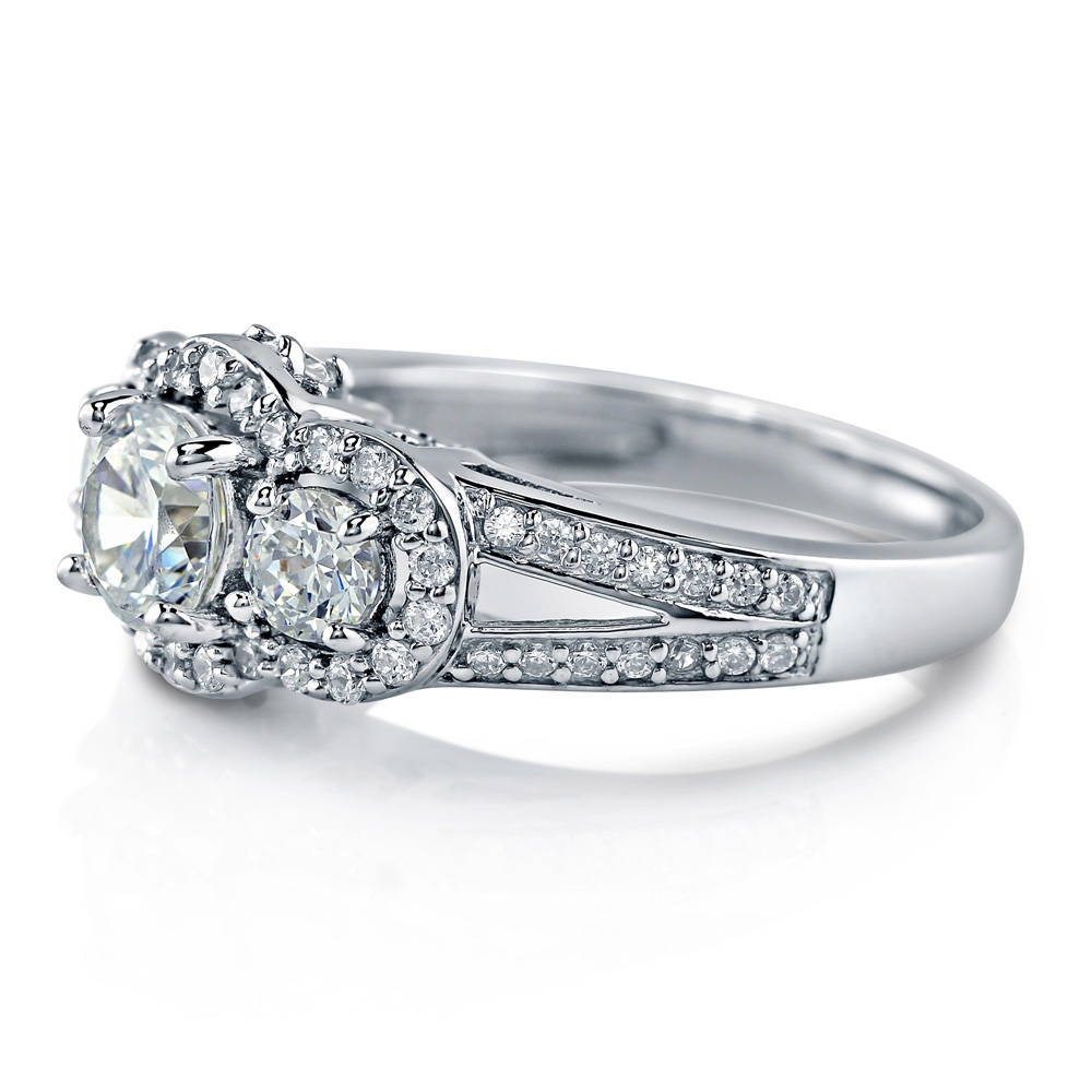 3-Stone Round CZ Split Shank Ring in Sterling Silver