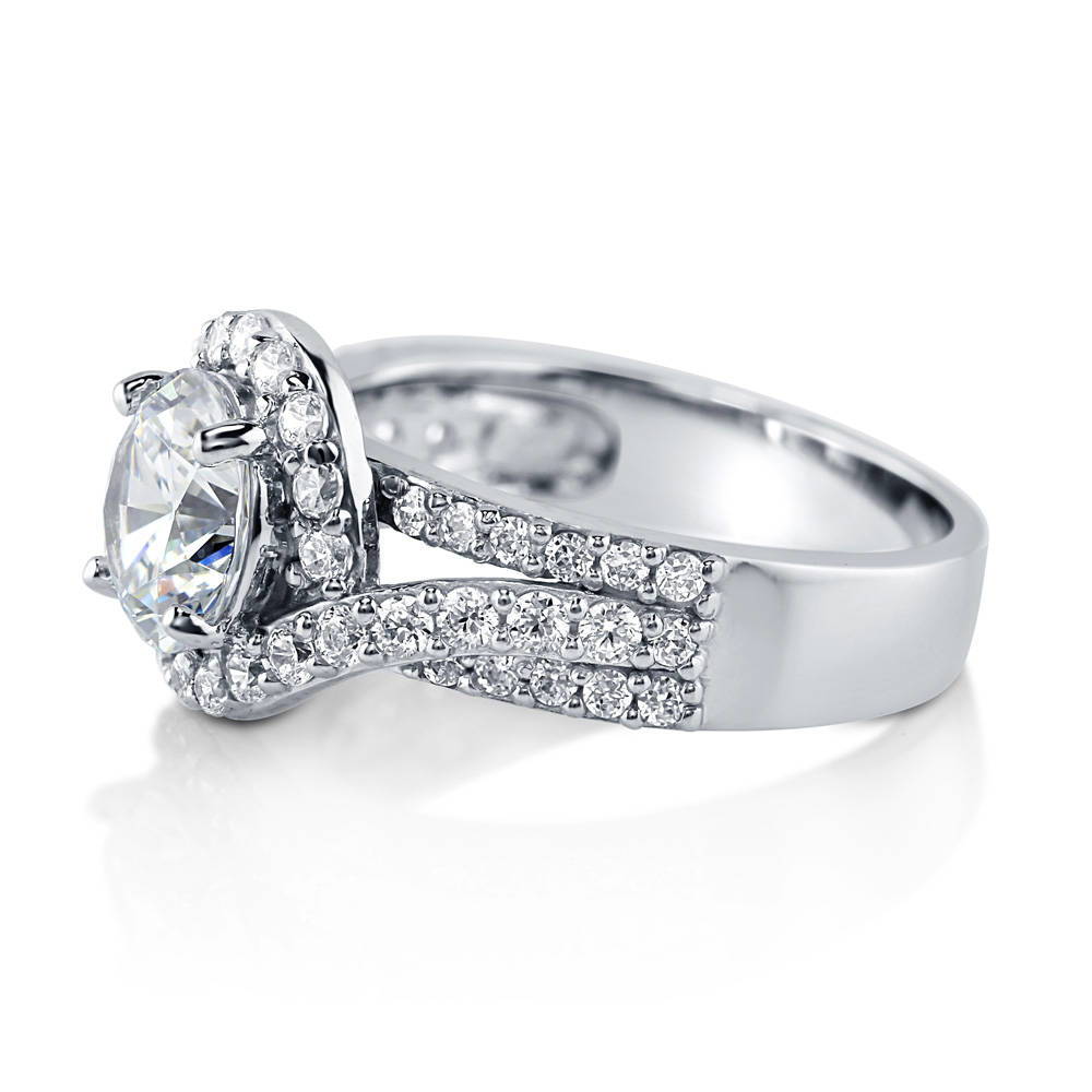 Angle view of Halo Round CZ Ring in Sterling Silver