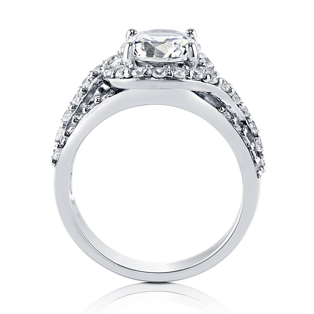 Alternate view of Halo Round CZ Ring in Sterling Silver