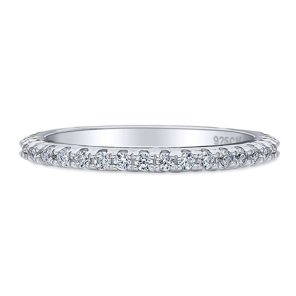 Pave Set CZ Half Eternity Ring in Sterling Silver, 1 of 9