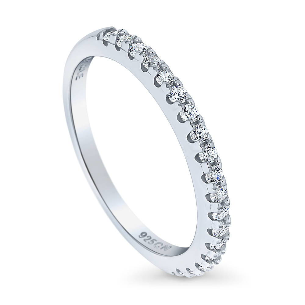 Pave Set CZ Half Eternity Ring in Sterling Silver, front view