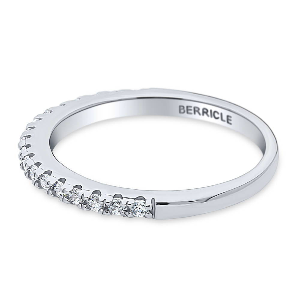 Pave Set CZ Half Eternity Ring in Sterling Silver, side view