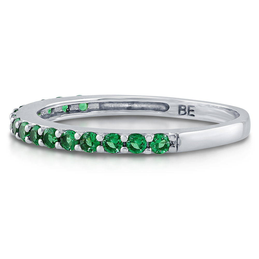 Emerald-Green Pave CZ Eternity Ring in Sterling Silver