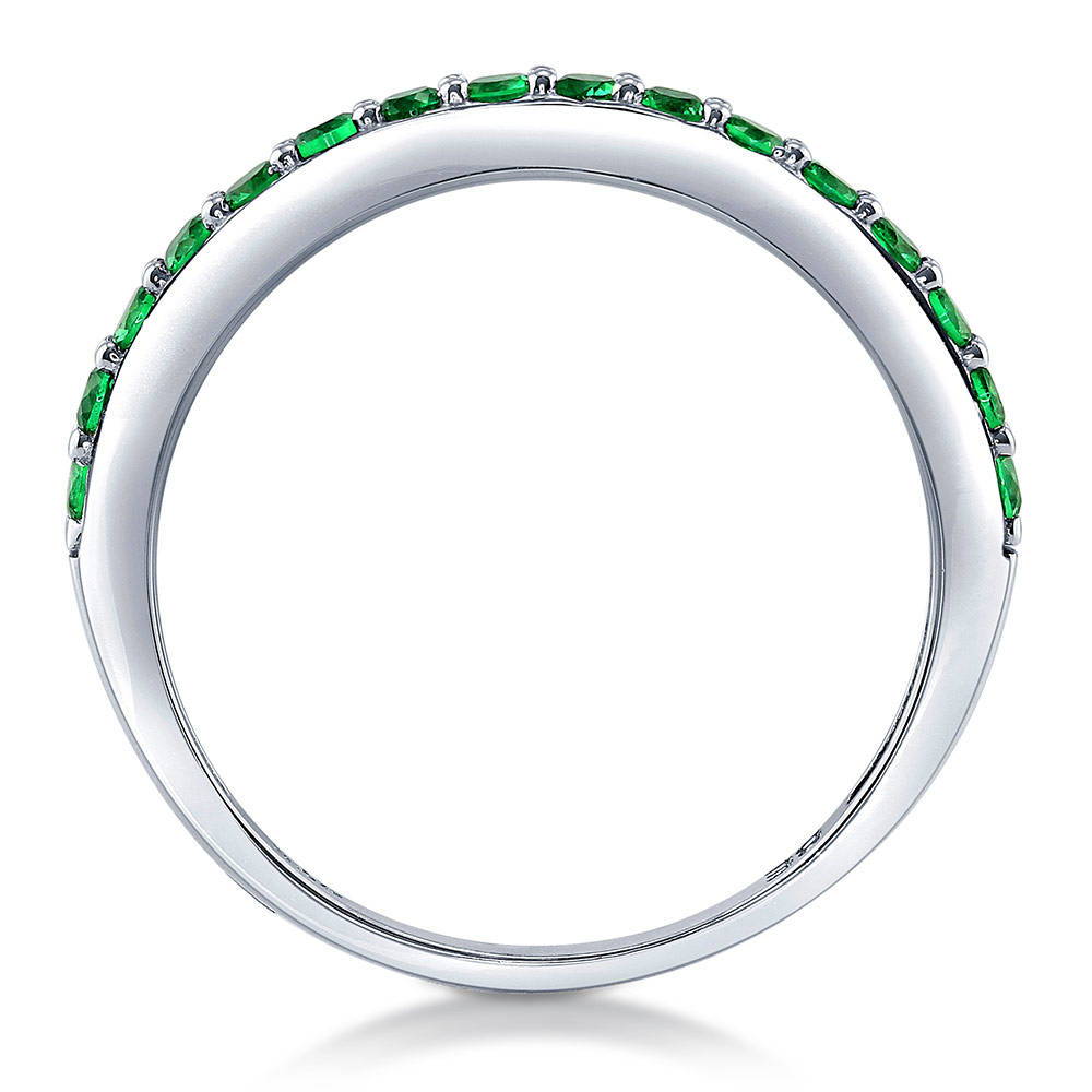 Alternate view of Simulated Emerald Pave Set CZ Half Eternity Ring in Sterling Silver, 6 of 7